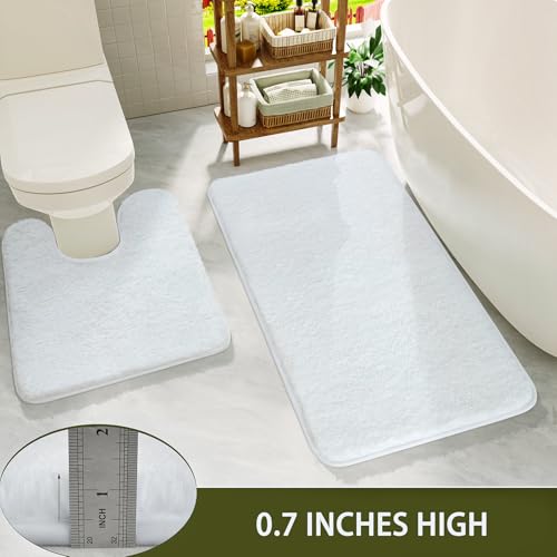 HOMORE White Bathroom Rug Set 2 Piece,Soft Absorbent Bath Mats Set,Machine Washable Bath Rug Sets for Bathroom Non Slip,(21"x34"+21"x21") Plush Shaggy U Shape Contour Toilet - color: White