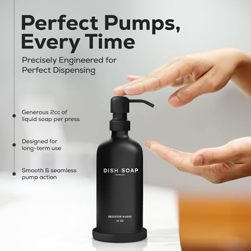 Black Glass Dish Soap Dispenser for Kitchen Sink by Brighter Barns - Modern Kitchen Soap Dispenser Set with Tray and Stainless Steel Pump - Modern Decor for Vacation Rental, Restaurants, Gifts (Black) - color: Black D