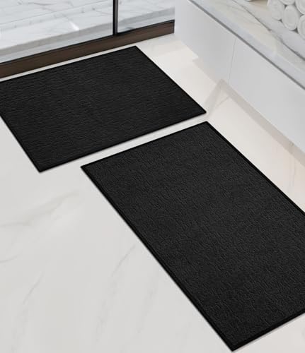 chakme Bathroom Rug Sets 2 Piece, Ultra Thin Quick Dry Bath Mat, Absorbent Bath Mat for Bathroom Non Slip Machine Washable, (Black) - color: Black, size: 2Piece