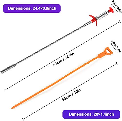 Drain Clog Remover Snake Tool for Hair and Debris, Unclog Toilet, Sink, Shower, Bathtub, Sewer - color: Orange 6+1