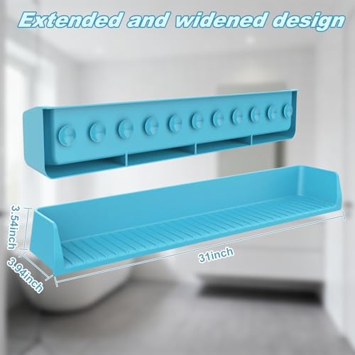 Bathtub Splash Guard for Kids,2.6 FT Silicone Bathtub Play Shelf with 11 Suction Cups, Bath Tub Ledge Shelf for Kids, Prevents Water Spills in Bathroom (Blue) - color: Blue