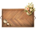Extra Large Ottoman Tray Rectangle, 32.5"x18.5" Wooden Ottoman Trays with Leather Handles, Rustic Decorative Storage Tray for Ottoman - size: 32.5" x 18.5" x 1.5"