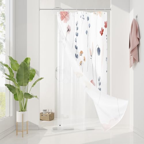 Gibelle Small Stall 3 in 1 Shower Curtain Set, Coral Watercolor Floral Bath Curtain and PEVA Liner Set with 12 Double Sided Steel Hooks, Waterproof Fabric Bathroom Curtain 36x72 - color: Coral, size: 36"W x 72"L (Pack of 1)