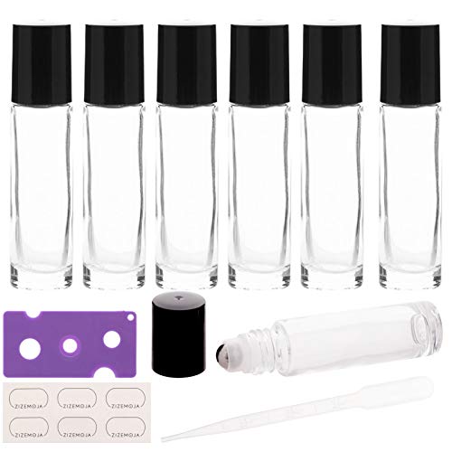 6Pcs 10ml Essential Oil Roller Bottles, with Stainless Steel Roller Balls, 10ml Clear Glass Roll on Bottles for Essential Oils, 1 Extra Roller Ball, 6 Labels, 1 Openers, 2 Droppers Included - color: Clear
