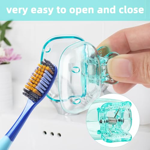 Hxezoc 4 Pack Toothbrush Covers Toothbrush Holders Toothbrush Protector Cap Brush Pod Case Protective Portable Plastic Clip for Household Travel, School, Bathroom, Camping, Business - color: Clear, Yellow, Teal, Brown