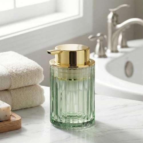 Amolliar Foaming Soap Dispenser, 8OZ Green Glass Soap Dispenser with Plastic Pump, Refillable Hand Soap Dispenser for Bathroom, Kitchen, Shower, Lotion, Dish Soap Dispenser, Home Decor, Gold 2 Pack - color: Gold