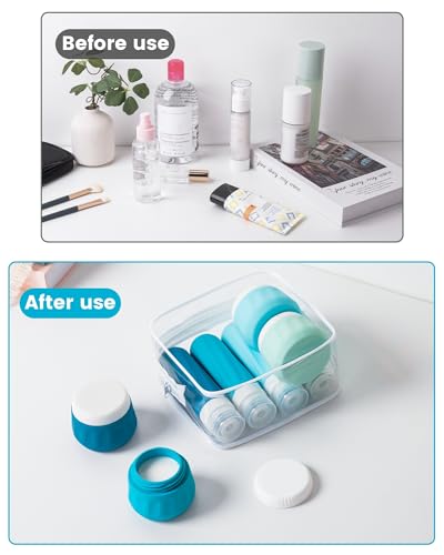 Mrsdry Travel Size Toiletries 8 Pack, TSA Approved 3oz Silicone Squeeze Bottles & Cream Jars with Clear Travel Bag - color: Blue, size: 3oz bottle 3oz jar