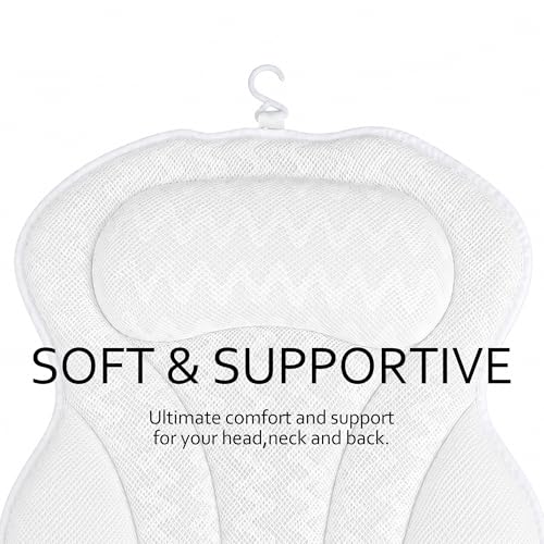 Bath Pillows,Bathtub Pillows for Head and Neck Back Support,Bath Pillows for Tub with Soft 4D Breathable Mesh Fabric and Nonslip Suction Cups,Relaxing Bath Accessories Spa Gifts .(Wave White)