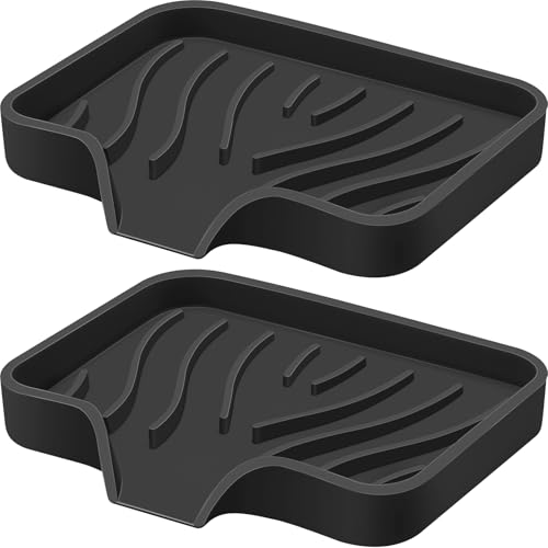 Silicone Soap Dish with Drain, SAISN Kitchen Soap Tray for Shower 2 Pack Self Draining Soap Dish Soft Bathroom Soap Holder for Kitchen Sink Flexible Portable Soap Saver, Black - color: Black