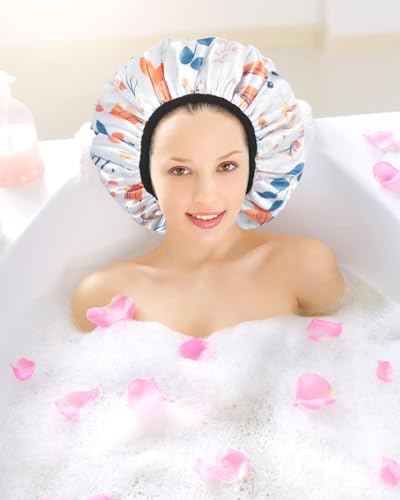 Aquior Shower Caps, Terry Lined Shower Cap for Women, Reusable Shower Cap, Triple Layer Waterproof Bath Cap, Extra Large for Women Long Hair