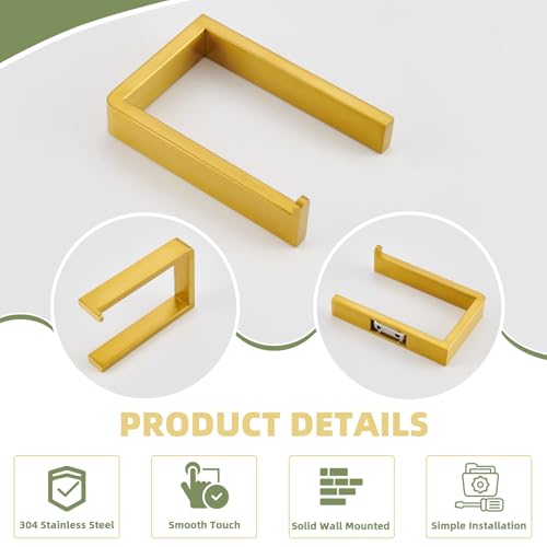 APLusee Brushed Gold Toilet Paper Holder, 304 Stainless Steel Tissue Roll Hanger, Wall Mount - color: Brushed Gold