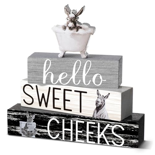 Cinnvoice 4 Pcs Funny Donkey Bathroom Decor Farmhouse Bathroom Decoration Western Hello Sweet Cheeks Table Centerpiece Gift for Christmas Valentines Back to School - style: Funny Donkey