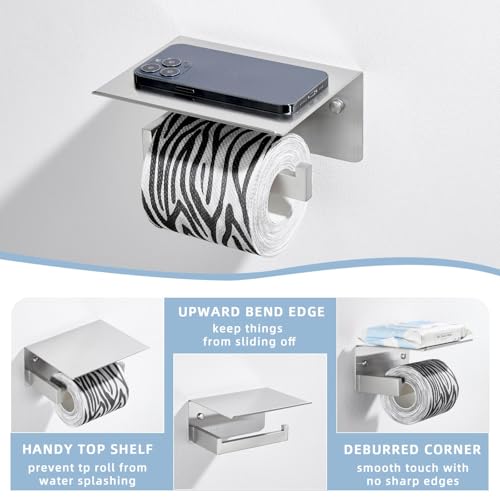 Angle Simple Toilet Paper Holder with Shelf, 304 Stainless Steel Toilet Tissue Roll Holder Brushed Nickel Wall Mount - color: Brushed Nickel, size: Single Rod