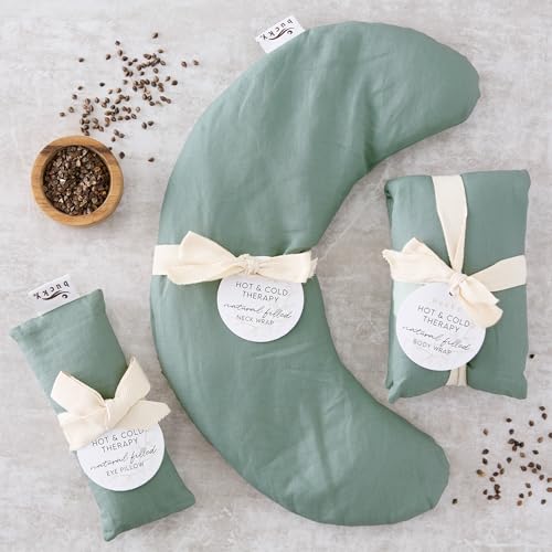 Bucky Linen Hot & Cold Neck Pillow, Natural Buckwheat Filling, Sage, 25x6.5-inch - color: Sage