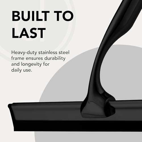 Metal Squeegee – Stainless Steel Window Cleaner Removes Water and Soap on Shower Doors, Car Windshields, Glass, with Soft Silicone Blade, Includes Hanging Hook and Screwdriver, Black - color: Black, size: Stainless Steel