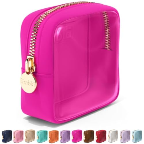 Embla Clear Cosmetic Bag Makeup Case, Clear Zipper Make Up Pouch and Toiletry Travel Tote, Cute Skincare Pouches for Women Girls, Preppy Purse Cosmetic Organizer, Mini Makeup Bags, Fuchsia | Small Pink Clear Nylon/PVC Cosmetic Bag with Zipper, Waterproof
