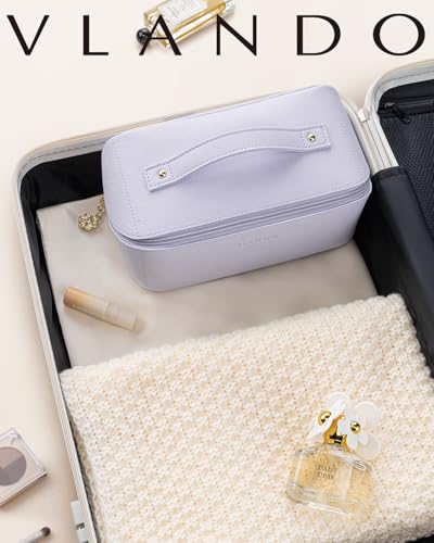VLANDO Makeup Bag,Travel Toiletry Bag,Cosmetic Bag for Women PU Leather Portable Make up Bag for Skincare, Brushes & Travel Essentials-Purple - color: 08-Purple