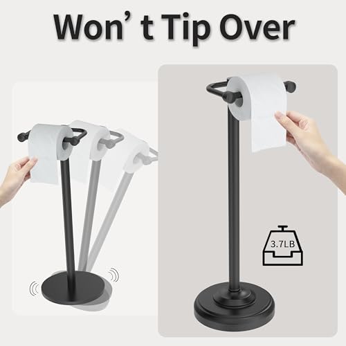 Toilet Paper Holder Stand, Matte Black Toilet Paper Holder Free Standing,Post Pivoting Design & Stable Weighted Base SUS304 Stainless Steel for Bathroom - color: Matte Black
