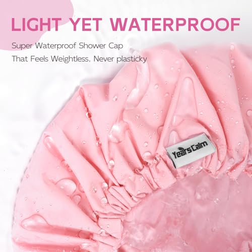 Years Calm Shower Cap for Women Waterproof Reusable – 27g Ultra Lightweight Double-Layer Shower Bonnet, Secure Fit for Long, Curly Hair, Travel & Spa (Pink) - color: Pink