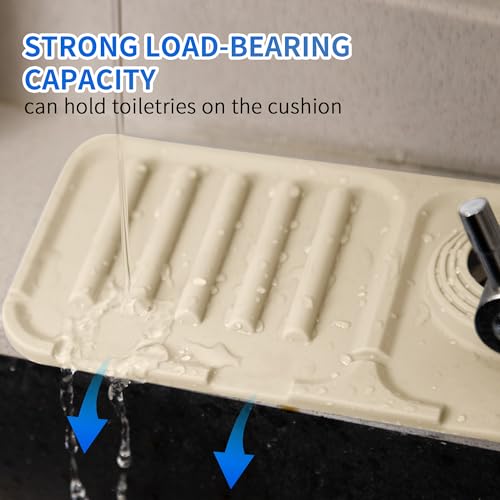 Sink Splash Guard, Sink Organizer Faucet Handle Drip Catcher Mat for Home & Kitchen Sponge Holder for Kitchen Sink Silicone Mats for Kitchen Counter (12.6''x4.0'' White)