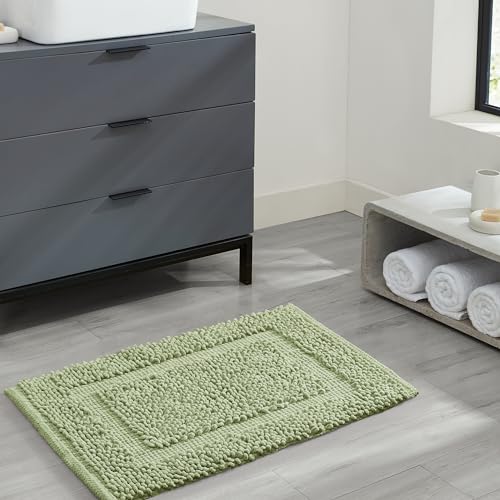 Jean Pierre New York 100% Chenille Cotton Skid Resistant Plush Bath Mat - 27"x45" Bathroom Rug - Sage Green - color: Sage Green, size: 2'3" x 3'9" (Rectangular)