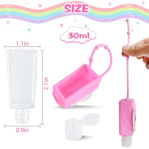 Refillable Travel Bottles Containers, 4 Pack Hand Sanitizer Travel Size Holder with Empty Silicone Clip-Filp Bottles, Leak Proof Portable Bottle for Liquid Soap, Lotion (Unicorn) - color: unicorn