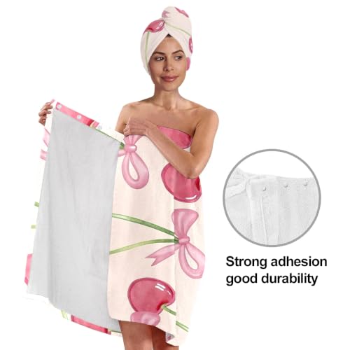 2pcs Women's Spa Wrap & Hair Towel Set - Cute Cherry Print Microfiber Bath Body Wrap Towel with Drying Cap, Absorbent Shower Skirt for Gym Dorm Sauna & Skincare (Cherry 3) - color: Cherry 3