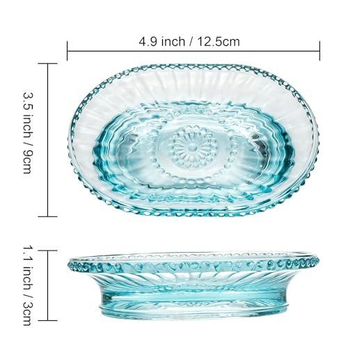 Foraineam 3 Pack Glass Soap Dish, Decorative Embossed Bar Soap Saver Tray Holder for Shower Room, Bathtub, Bathroom Counter, Kitchen Sink