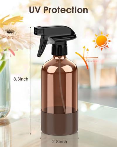 Bontip Glass Spray Bottle with Silicone Sleeve Protection, Amber Glass Spray Bottle Set for Window Cleaner Aromatherapy Facial Hydration Watering Flowers Hair Care 2 Pack/16 oz (Brown, 16 oz) - color: Brown, size: 16 Ounces