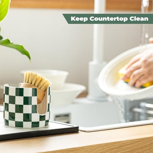 Zoeeker Ceramic Kitchen Sponge Holder, Dish Sponge Holder Suitable for Scrubby Farmhouse Drying Rack Brush Holder for Christmas Bathroom, Kitchen, Sink, Green and White - color: Green and White, size: Cylindrical