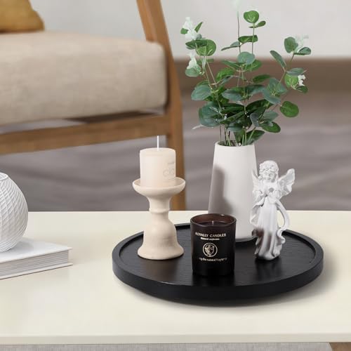 Wood Lazy Susan Organizer Kitchen Turntable for Cabinet Farmhouse Bathroom Decor Round Decorative Tray for Vanity, Counter, Sink, Coffee Table, 12 Inch, Black - color: Black, size: 12“