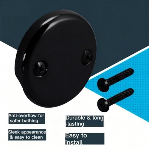Two-Hole Bathtub Overflow Drain Cover, 81mm (3.18 inch) Diameter with 48mm Hole Spacing, Zinc Allo Cover with 2 Screws for Standard Tub (sub-Black) - color: Sub-black