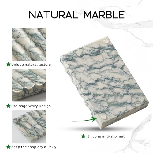 Real Luxurious Natural Marble Soap Dish for Shower,soap Dish for Bathroom,Non-Ceramic/Non-Resin Stone soap Tray（Cyan Green） - color: Cyan Green