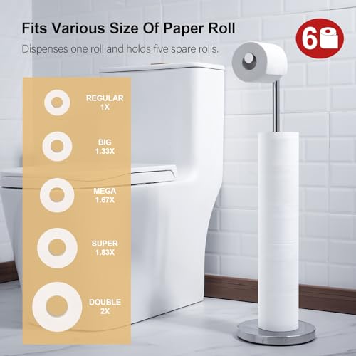 BAGNOLUX Bathroom Toilet Paper Holder Stand with Reserve, SUS304 Stainless Steel Rustproof Pedestal Tissue Roll Holder Heavy Duty, Polished Chrome - color: Polished Chrome