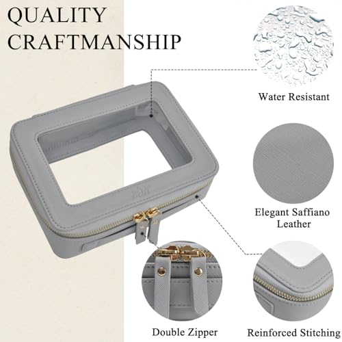 NGIL Clear Faux Leather Travel Toiletry Bag, Makeup Bag Organizer for Women, Clear Window & Gold Zipper Makeup Bag, Road Trip Essential, Skincare, Cruise Ship Essentials (Grey) - color: Grey