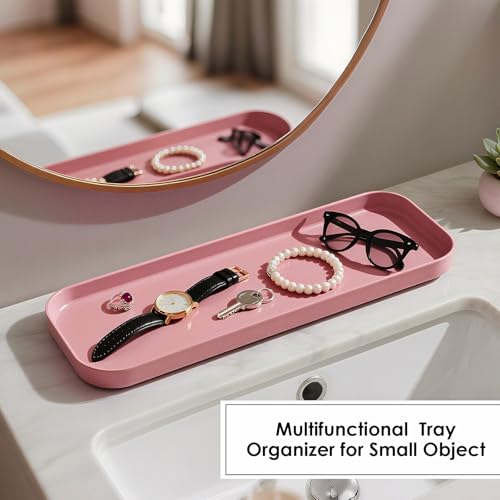 Pink Bathroom Accessories Set, 10 Pieces Bamboo Bathroom Set with Trash Can, Tray, Soap Dispenser, Soap Dish, Toothbrush Holder, Toothbrush Cup, Tissue Holder, Toilet Brush and Qtip Holders - color: Pink