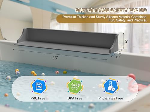 Cushore 3-Ft Bathtub Splash Guard PlayPad with Strong Suction Cups, Toy Tray Caddy Holder Storage, No-Leak, Mess-Free Bath Time for Kids, Grey - color: Grey