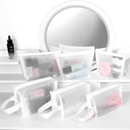 6 Pieces Zipper Mesh Makeup Bags Set, Nylon Cosmetic Bags Portable Clear Toiletry Bas Travel Organizer Bags for Office Travelling Organization (White, Assorted Size) - color: White