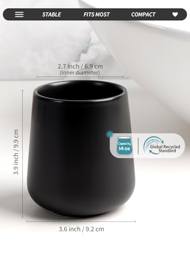 BosilunLife Bathroom Toothbrush Holder - Ceramic Toothbrush Cup Holder 13Oz White Toothbrush Holder for Bathroom Toothbrush and Toothpaste Holder for Bathroom Vanity Countertop, Ideal for Home, Hotel - color: Black-rb, size: rounded base
