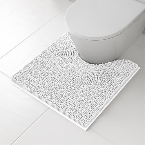 RUN HELIX Toilet Rugs U-Shaped 20x20 Extra Soft Chenille Bath Rugs, PVC Backing Quick Dry, Machine Washable Contour Bathroom Rugs for Toilet Contoured Bath Mats Home Decor Accessories White - color: White, size: U20"x20"
