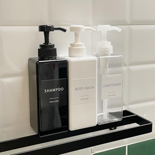Shampoo and Conditioner Dispenser, Refillable Plastic Shampoo Pump Bottles with Waterproof Labels, Empty Body Wash Dispenser Set for Bathroom, Shower Soap Bottles (Clear, Set of 3, 16.9oz) - color: Clear