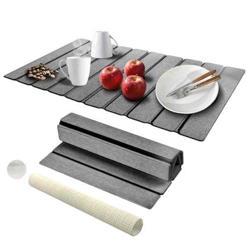 Dish Drying Mat Stone Bath Mat Diatomaceous Earth Stone Drying Mat For Kitchen Counter Sink Bath Mat Quick Dry Non Slip Foldable Dish Drying Rack Mat Large(24"×16" Dark Grey) - size: 24" x 16"