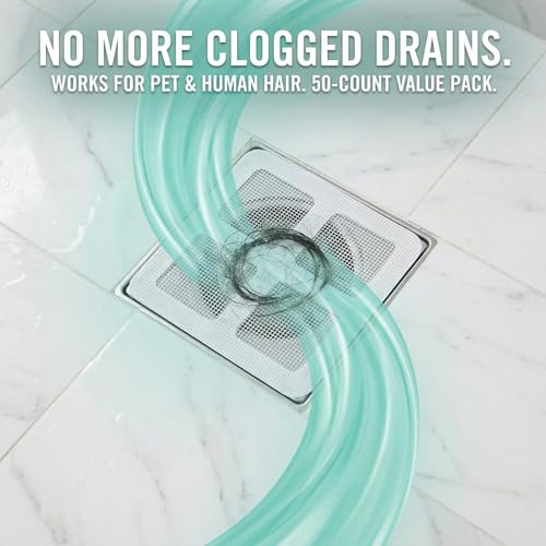 50 Pack Disposable Shower Drain Hair Catcher, Peel-Stick Mesh Covers, 4 in | Fiberglass Mesh Traps Hair, Pet Fur and Debris; Waterproof Adhesive Fits Flat Tub, Sink, Shower and Laundry Drains - size: 50pcs