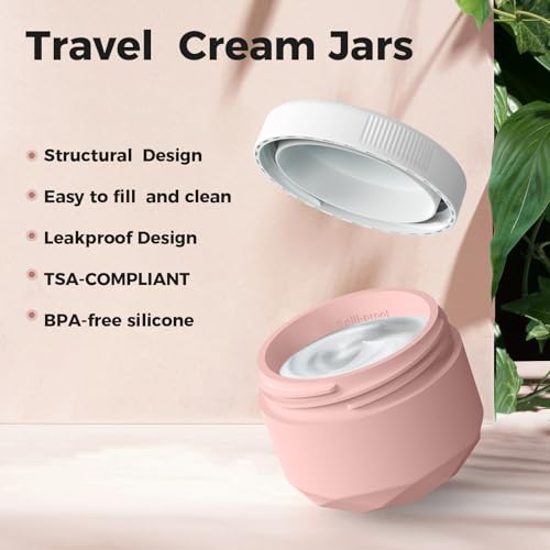 Travel Containers for Toiletries, 4-Pack TSA Approved Silicone Jars (1.7oz) - BPA Free Leakproof Cosmetic Containers for Creams, Lotion, Skincare & Makeup with Bonus Waterproof Bag - color: Pink, size: 50ML