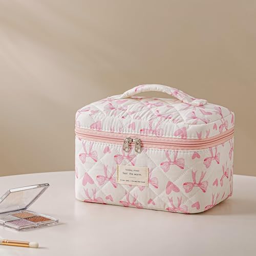 HBselect Quilted Makeup Bag, 3PCS Cotton Large Travel Makeup Bag, Cute Floral Coquette Make up Bag Cosmetic Bag Toiletry Bag for Women Girls - color: A-3PCS-Floral 13