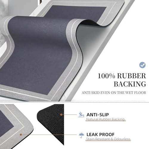 Mordem Diatomaceous Earth Bath Mat Super Absorbent Quick Dry Bath Mat, Bathroom Rugs Non Slip Washable, Thin Grey Bathroom Floor Mats-Shower Rug for in Front of Bathtub Shower, Easy Care, 15.7"x23.6" - color: Grey, size: 15.7"x23.6"
