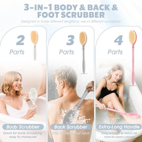 New Foot Brush & Back Scrubber Set 2PCS, 10.2''- 27.5'' Adjustable Foot Scrubber for Shower, 18.9'' Shower Back Scrubber with 3-Length Usage, Great Aid for People with Limited Mobility(White) - color: White Set