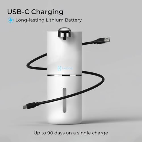 Automatic Liquid Soap Dispenser, White | IPX5 Waterproof 12.8oz / 380mL Capacity 4 Adjustable Liquid Levels USB-C Rechargeable Long-Lasting Battery - color: White (Liquid)