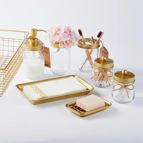 SheeChung Kitchen and Bathroom Soap Dish Tray - Metal Soap Dish Tray with Drainage Grid and Holder for Kitchen Sink Countertops to Store Soap, Sponges, Scrubbers - Rust Resistant (Gold) - color: Gold