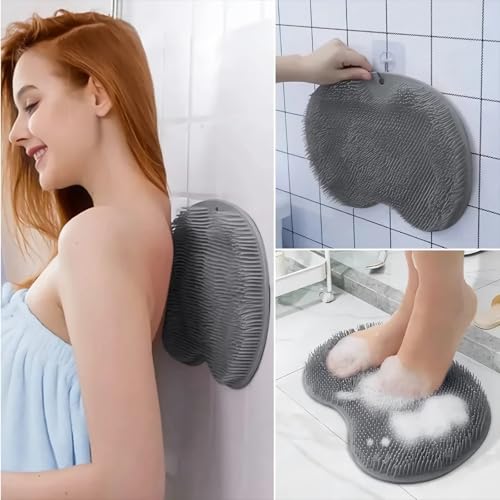 2-Pack Shower Foot Scrubber Mat for Seniors, Men, Women | Strong Grip Silicone Back, Suction Cups, No Bend Deep Clean, Massage Pad